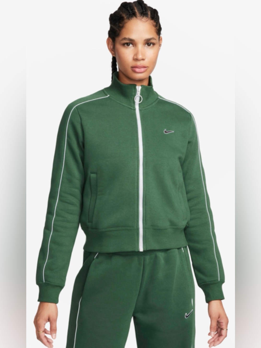 Nike Green Athletic Fleece Track Jacket Full Zip, Women’s Size Large